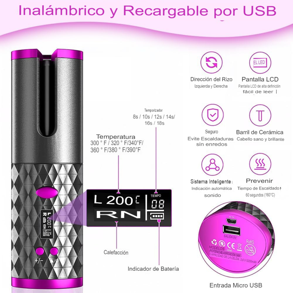Rizador Automático USB Inalámbrico 2 en 1