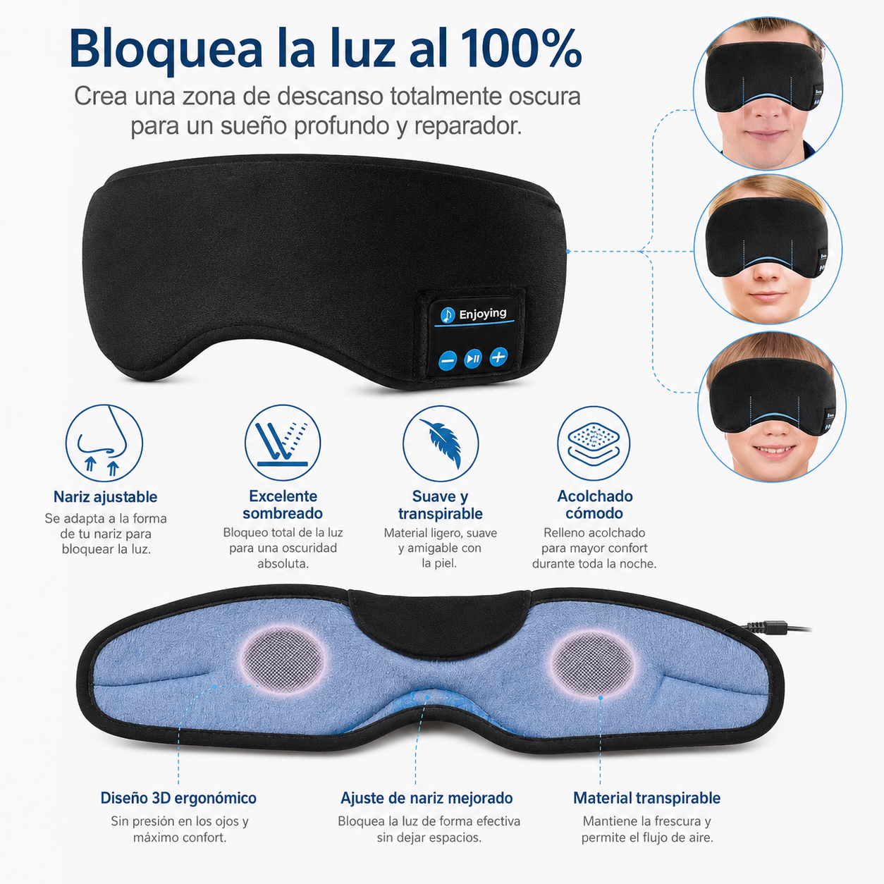 Antifaz Relax Sleep Bluetooth con Audífonos Integrados