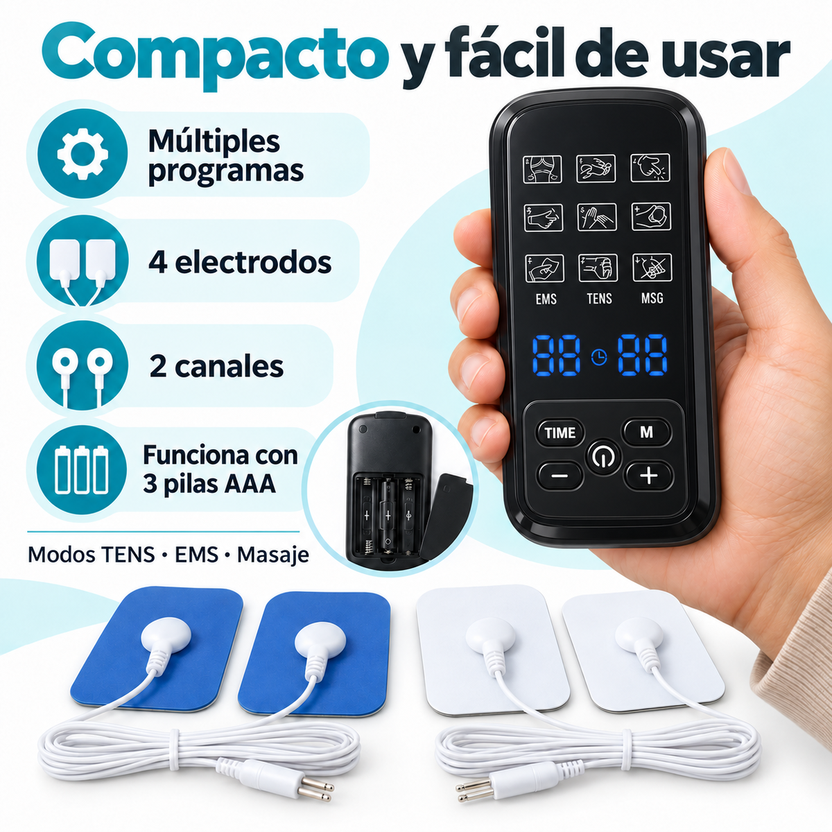 Masajeador Electroestimulador Multifuncional TENS, EMS y Masaje