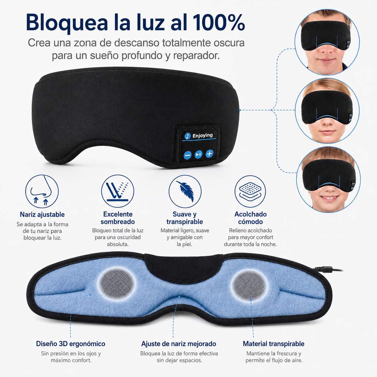 Antifaz Relax Sleep Bluetooth con Audífonos Integrados