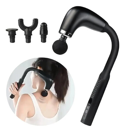 Masajeador Muscular Eléctrico con Mango Curvo – 4 Cabezales y Velocidad Ajustable