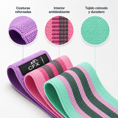 Set 3 Bandas Elásticas de Tela Antideslizantes