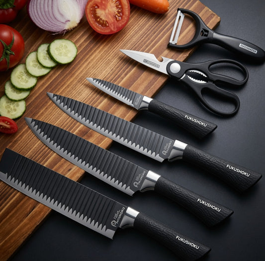 Set Chef Premium Cuchillos Tijeras y Pelador Acero Inoxidable
