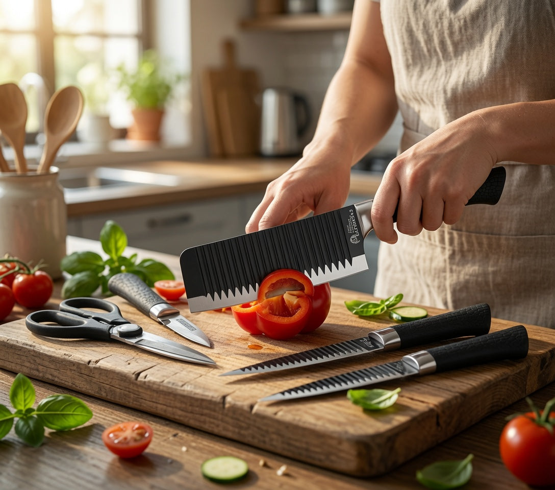 Set Chef Premium Cuchillos Tijeras y Pelador Acero Inoxidable