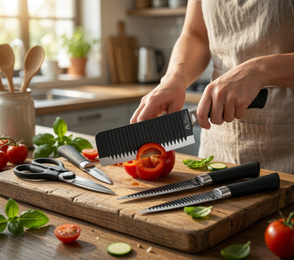 Set Chef Premium Cuchillos Tijeras y Pelador Acero Inoxidable